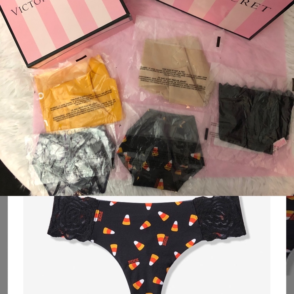 Victoria Secret Pink Candy Corn, PLUS 4 other Pairs of Panties.  NWT.  Large